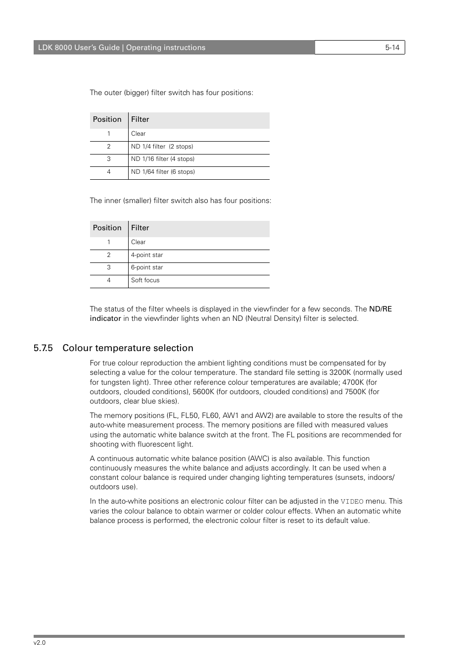 5 colour temperature selection | Grass Valley LDK 8000 v.2.0 User Manual | Page 54 / 110