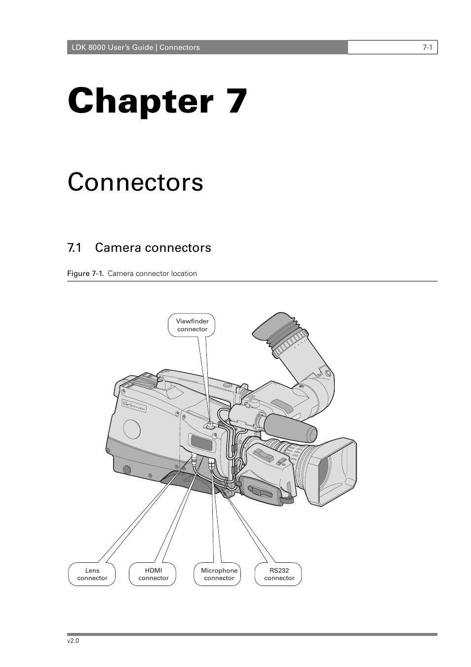 Chapter 7, Connectors, 1 camera connectors | Grass Valley LDK 8000 v.2.0 User Manual | Page 97 / 110