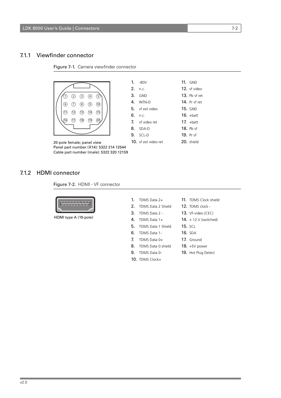 1 viewfinder connector, 2 hdmi connector | Grass Valley LDK 8000 v.2.0 User Manual | Page 98 / 110