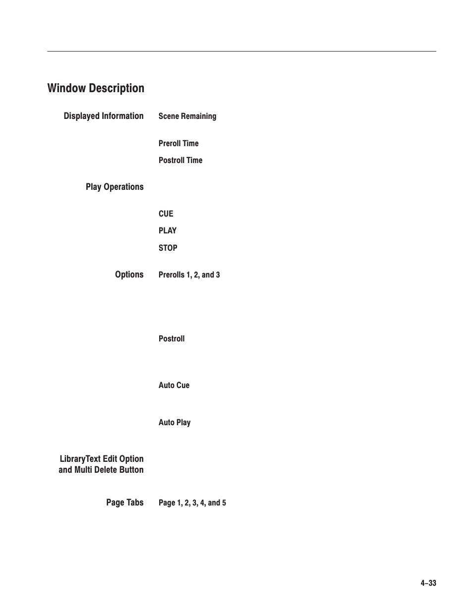 Window description | Grass Valley LVS 100 v.3.15 User Manual | Page 151 / 370