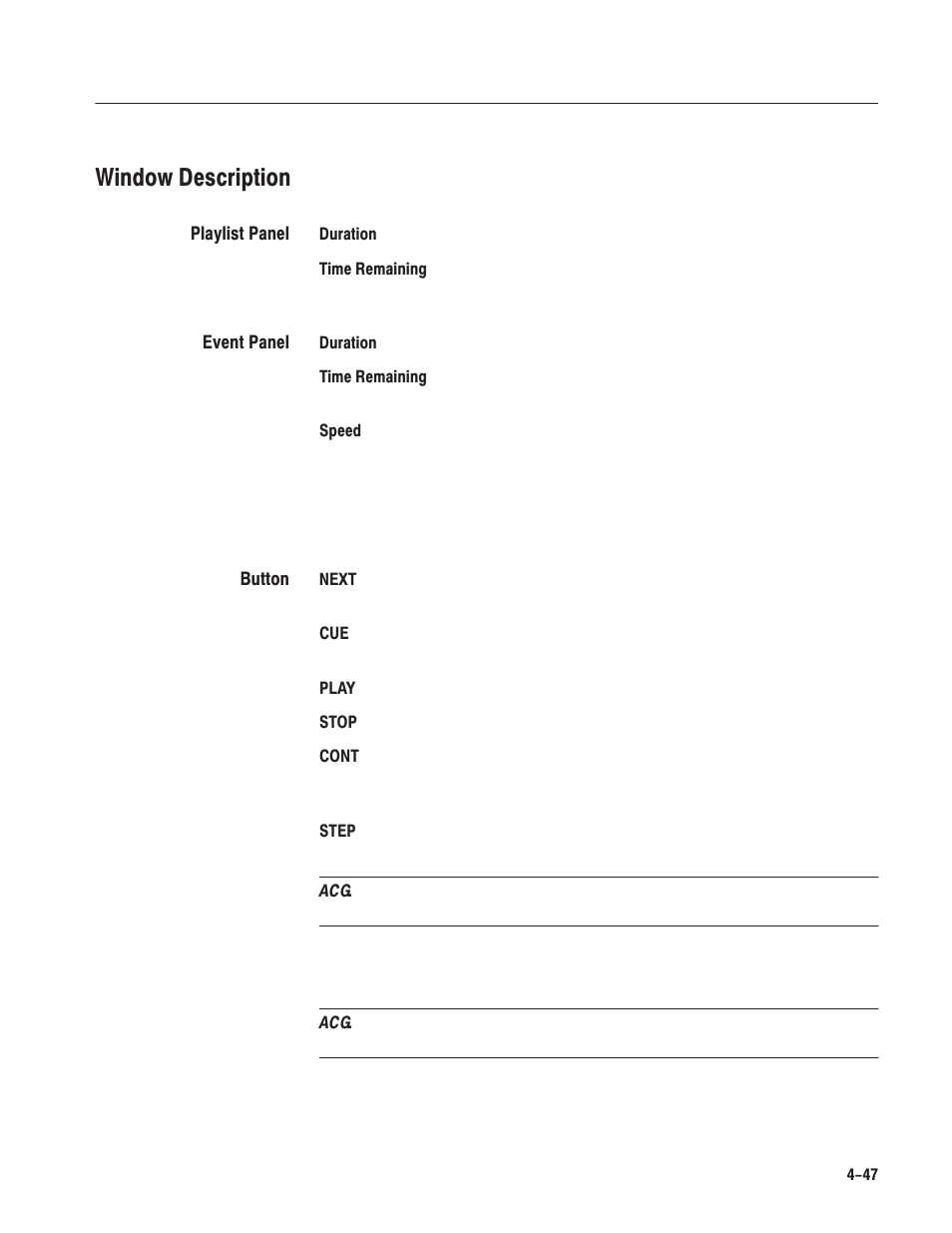 Window description | Grass Valley LVS 100 v.3.15 User Manual | Page 165 / 370