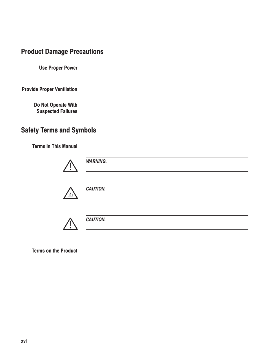 Product damage precautions, Safety terms and symbols | Grass Valley LVS 100 v.3.15 User Manual | Page 20 / 370