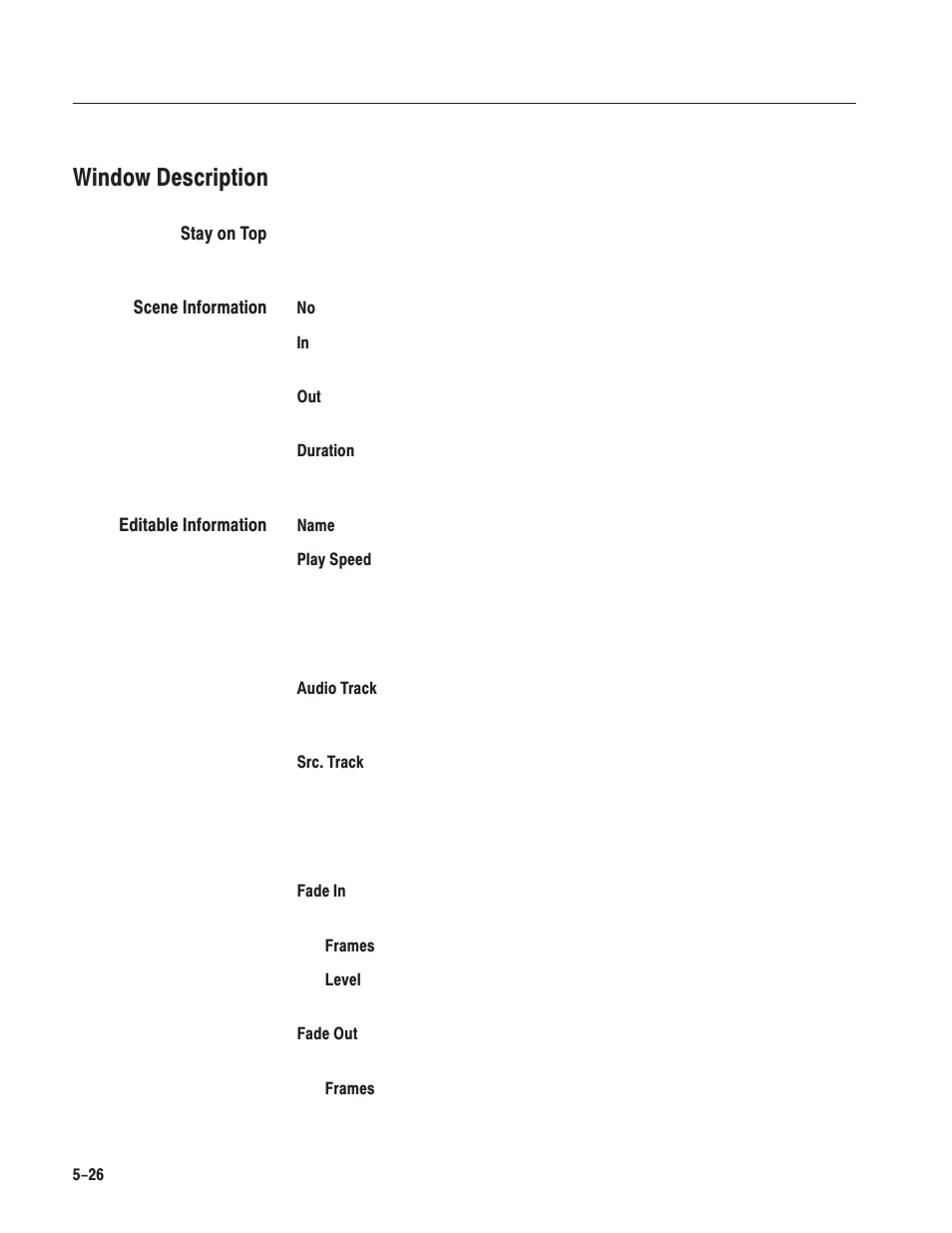 Window description | Grass Valley LVS 100 v.3.15 User Manual | Page 238 / 370