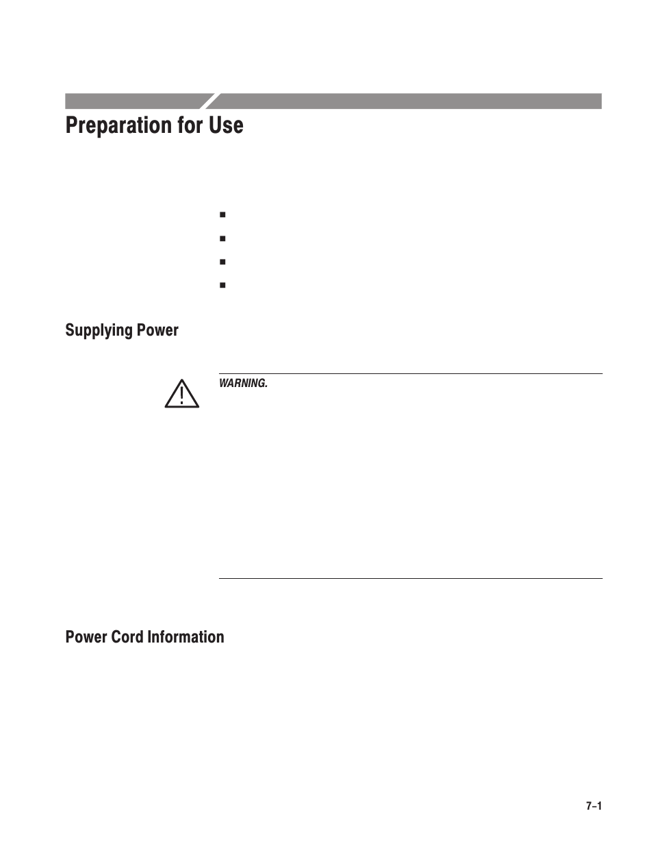 Preparation for use, Supplying power, Power cord information | Grass Valley LVS 100 v.3.15 User Manual | Page 271 / 370