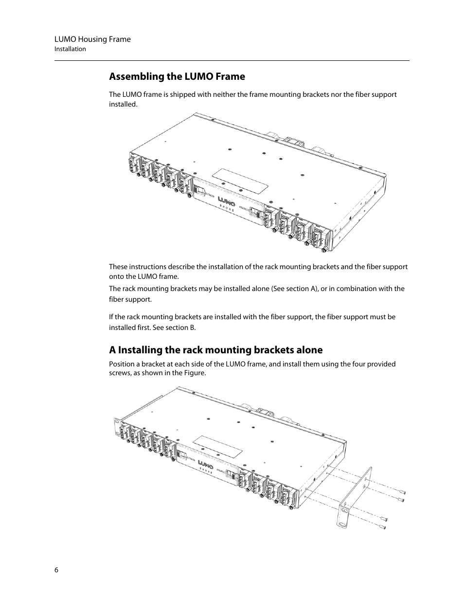 Assembling the lumo frame, A installing the rack mounting brackets alone | Grass Valley LUMO Series User Manual | Page 14 / 66