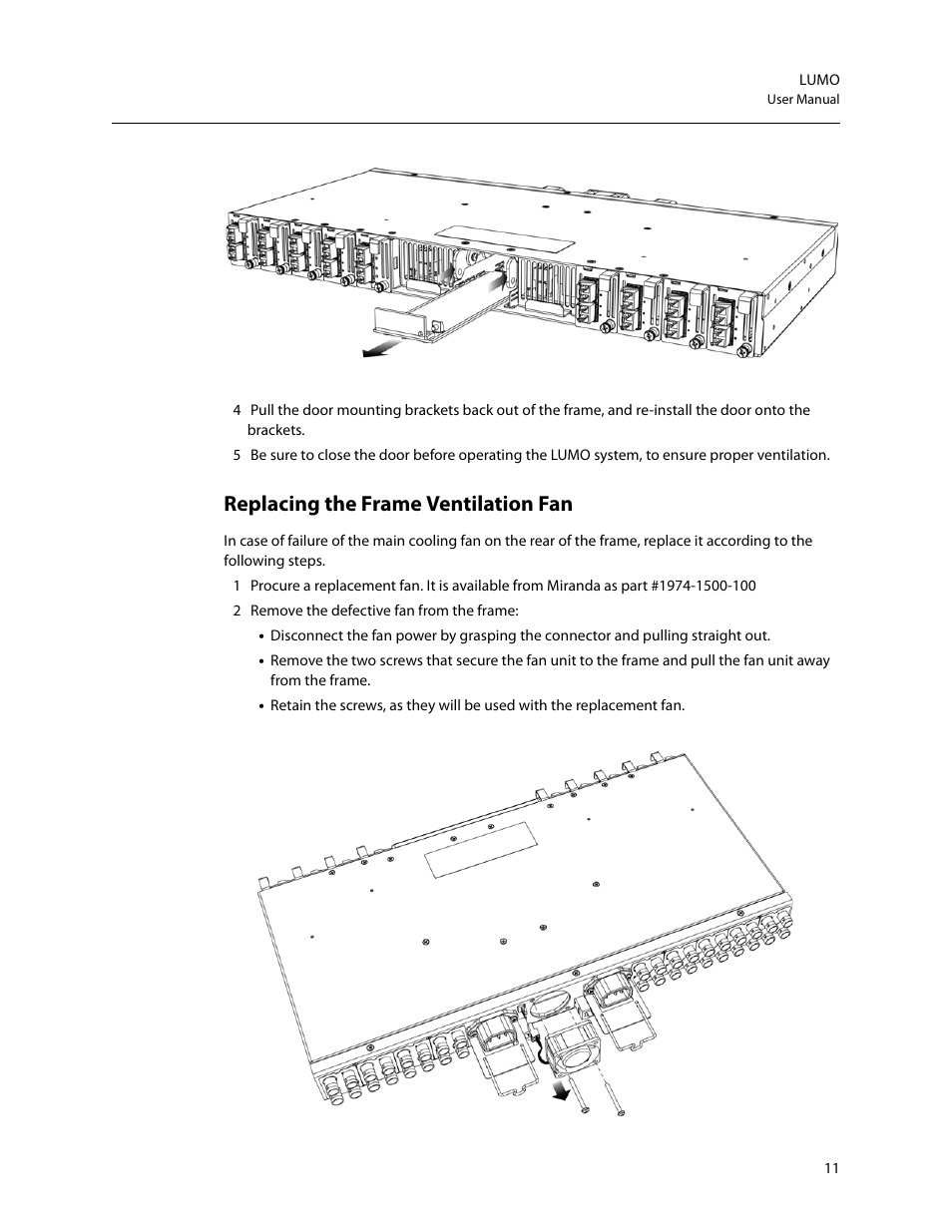 Replacing the frame ventilation fan | Grass Valley LUMO Series User Manual | Page 19 / 66