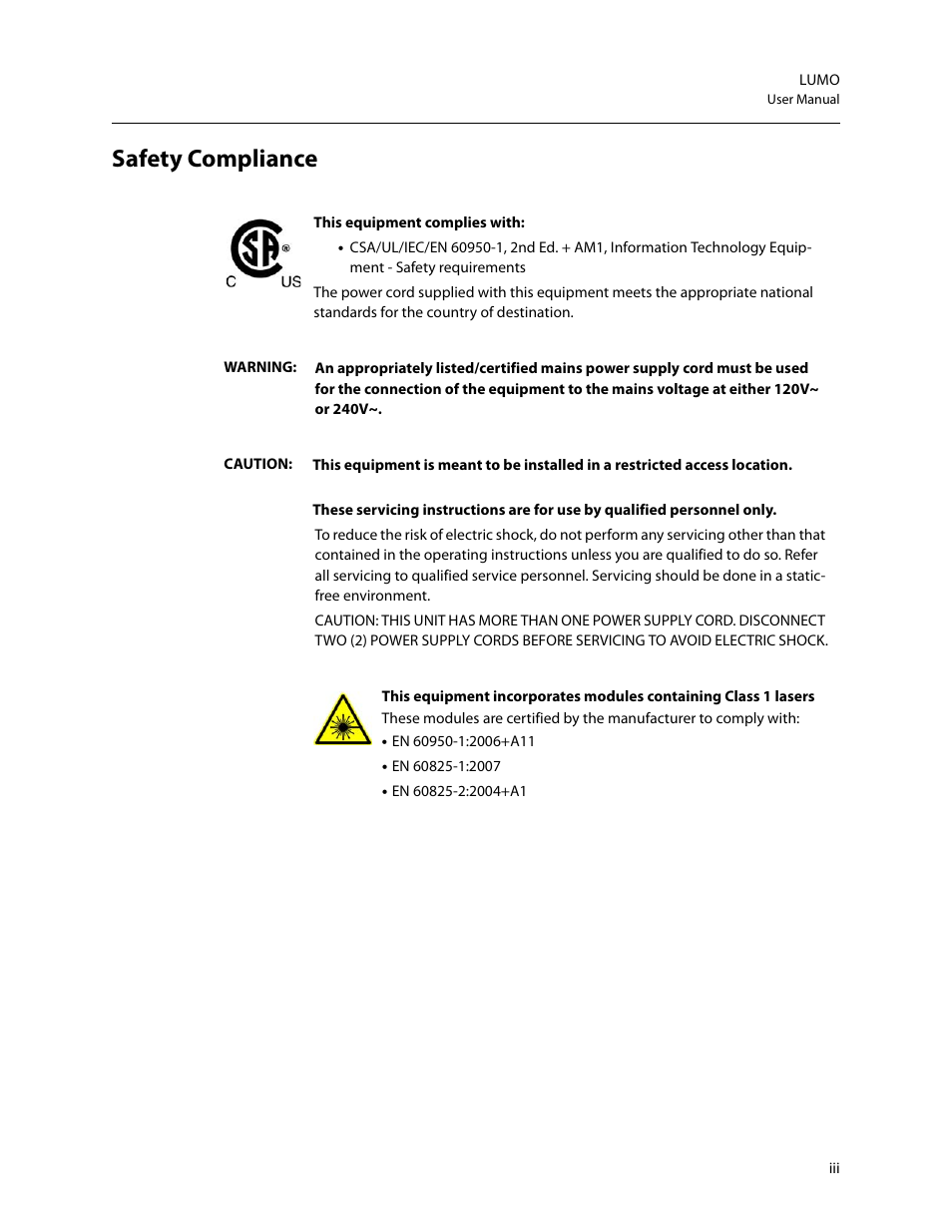 Safety compliance | Grass Valley LUMO Series User Manual | Page 3 / 66