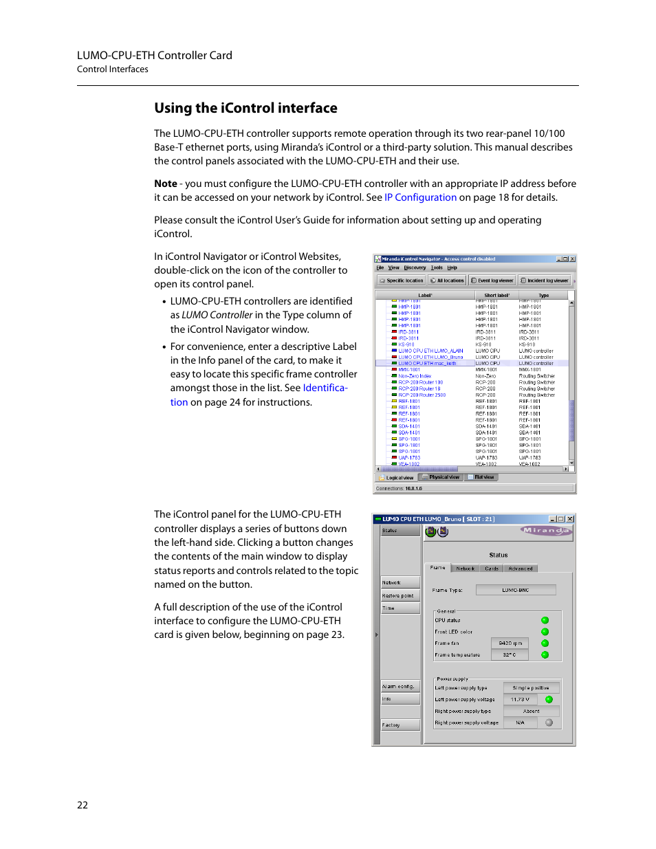 Using the icontrol interface | Grass Valley LUMO Series User Manual | Page 30 / 66