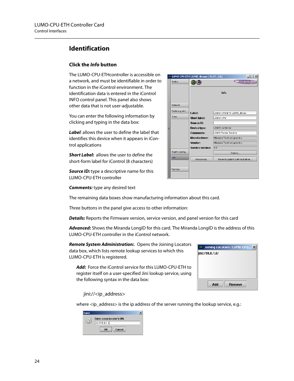 Identifica, Tion, Identification | Grass Valley LUMO Series User Manual | Page 32 / 66