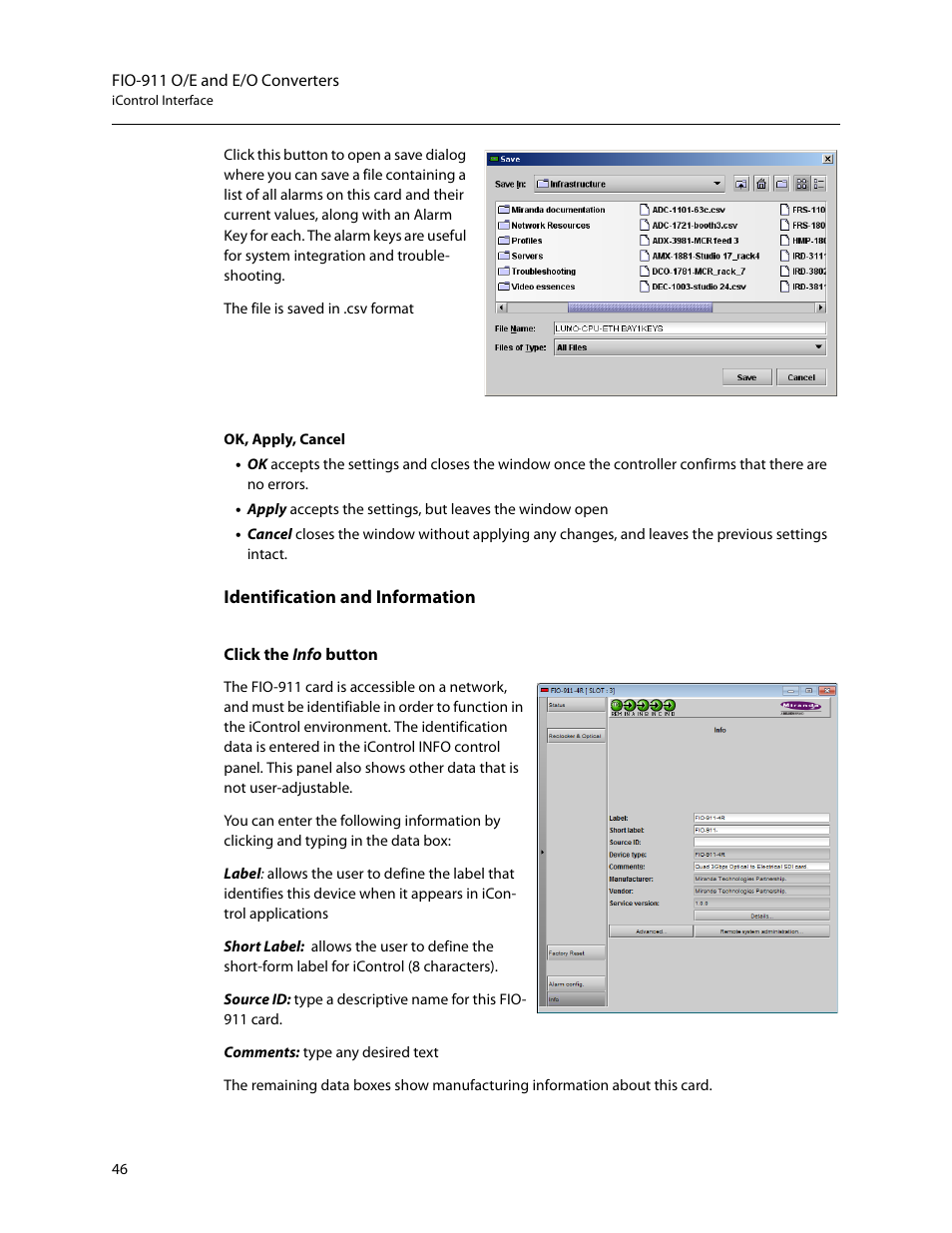 Identification and information | Grass Valley LUMO Series User Manual | Page 54 / 66
