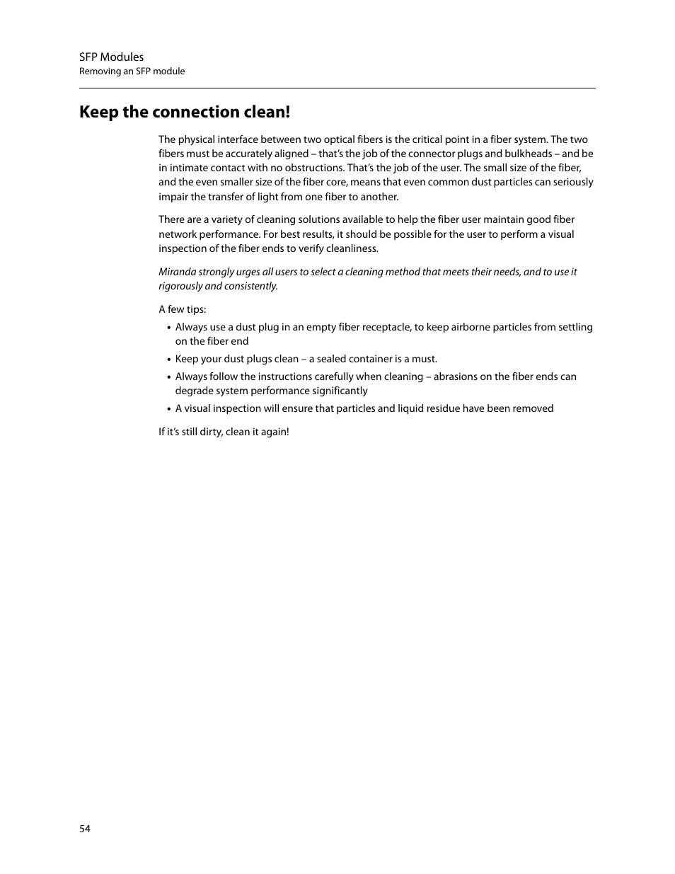 Keep the connection clean | Grass Valley LUMO Series User Manual | Page 62 / 66