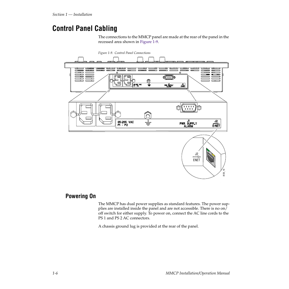 Control panel cabling, Powering on | Grass Valley M-2100 User Manual | Page 14 / 84