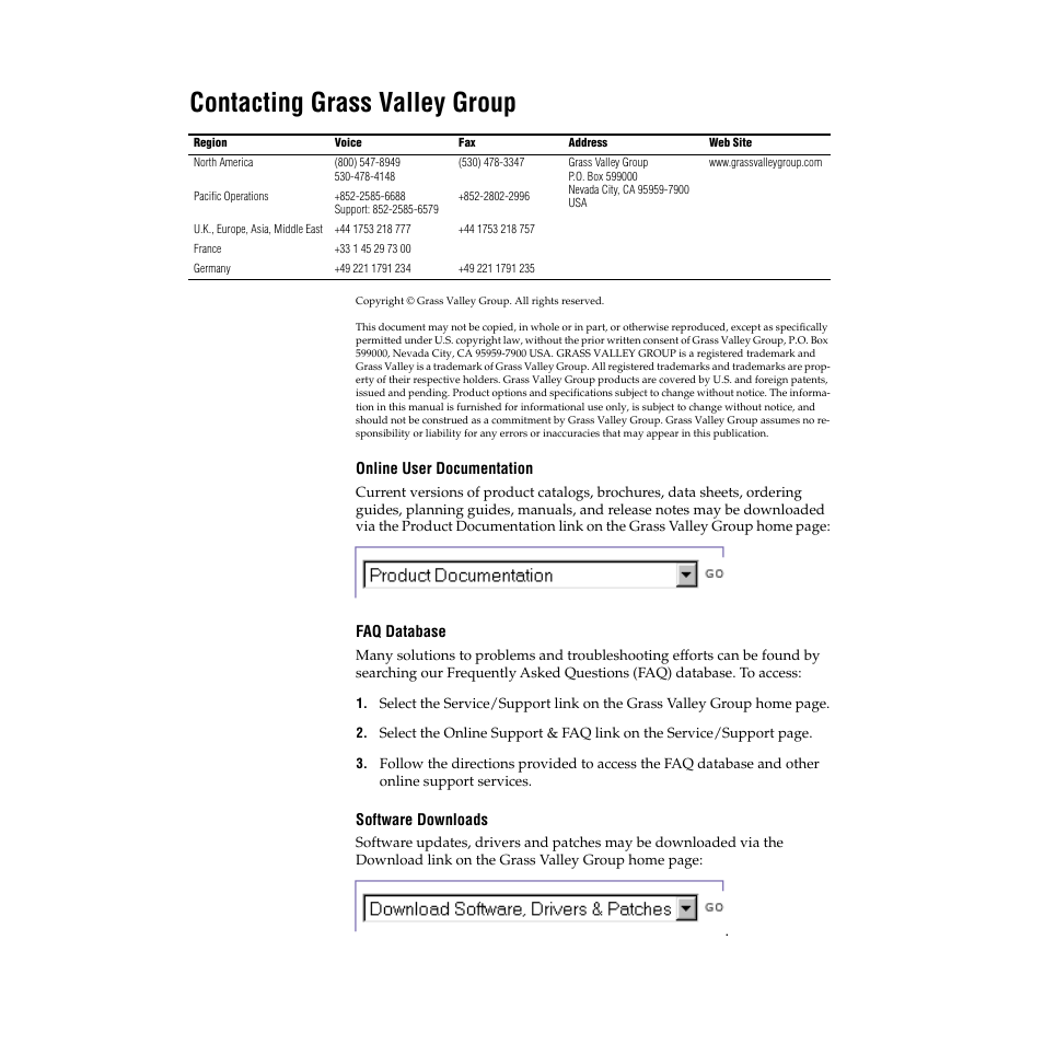 Contacting grass valley group | Grass Valley M-2100 User Manual | Page 2 / 84