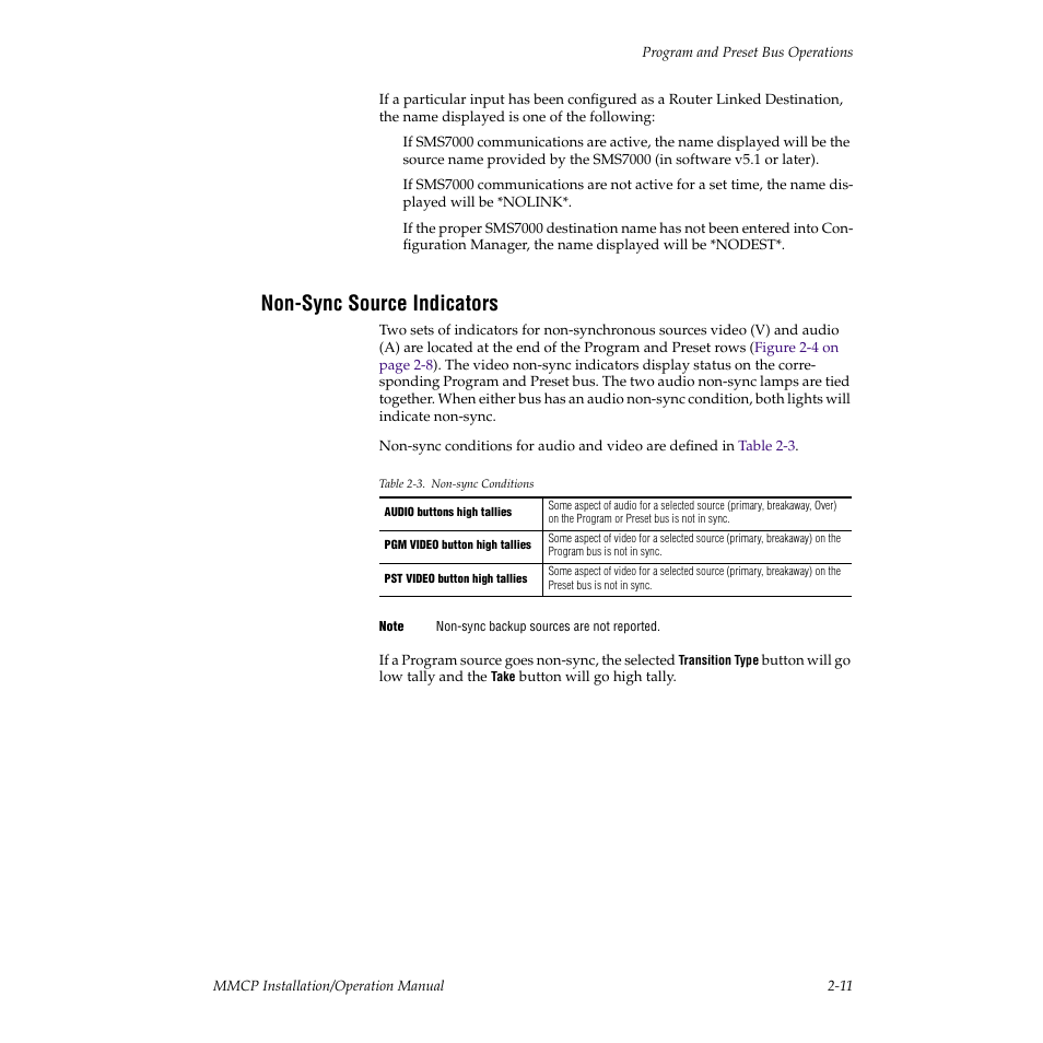 Non-sync source indicators | Grass Valley M-2100 User Manual | Page 35 / 84