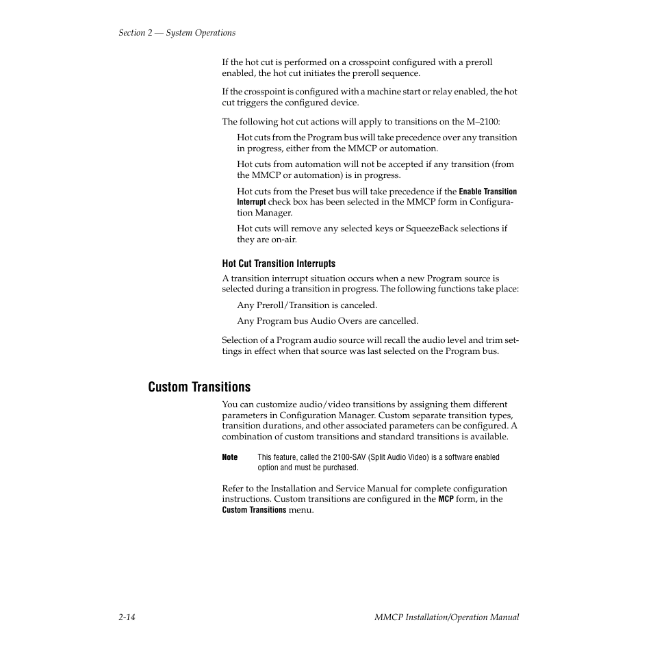 Custom transitions | Grass Valley M-2100 User Manual | Page 38 / 84