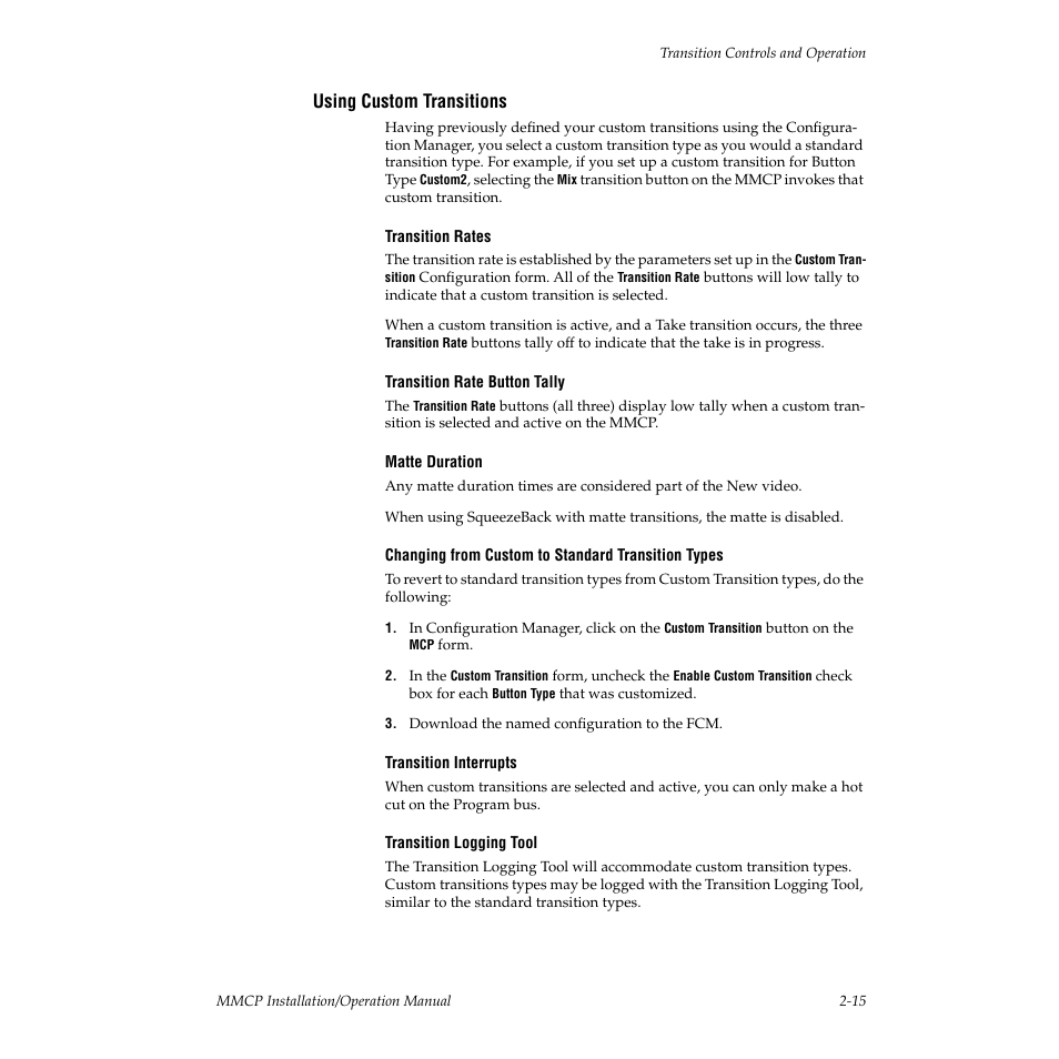 Using custom transitions | Grass Valley M-2100 User Manual | Page 39 / 84