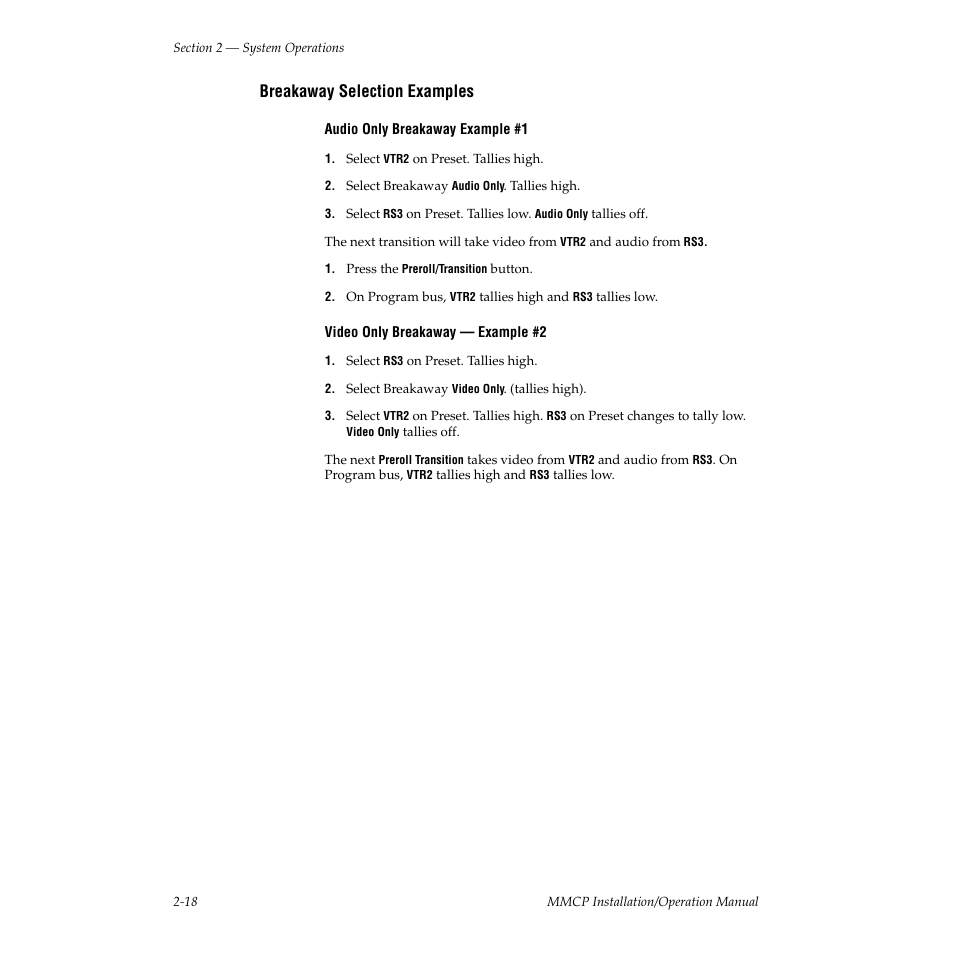Breakaway selection examples | Grass Valley M-2100 User Manual | Page 42 / 84