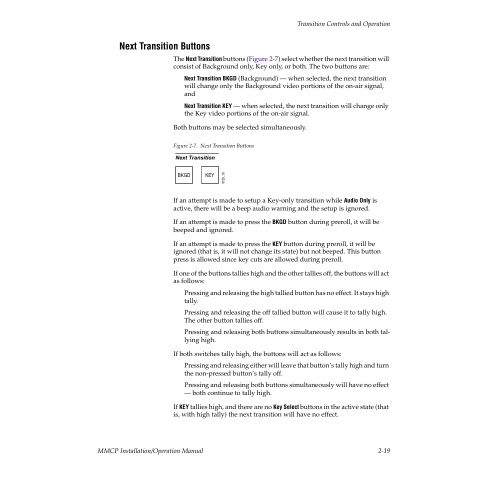 Next transition buttons | Grass Valley M-2100 User Manual | Page 43 / 84