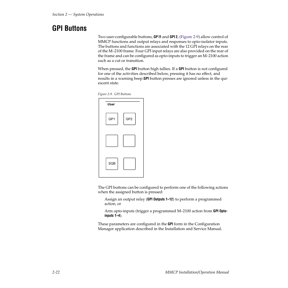 Gpi buttons | Grass Valley M-2100 User Manual | Page 46 / 84