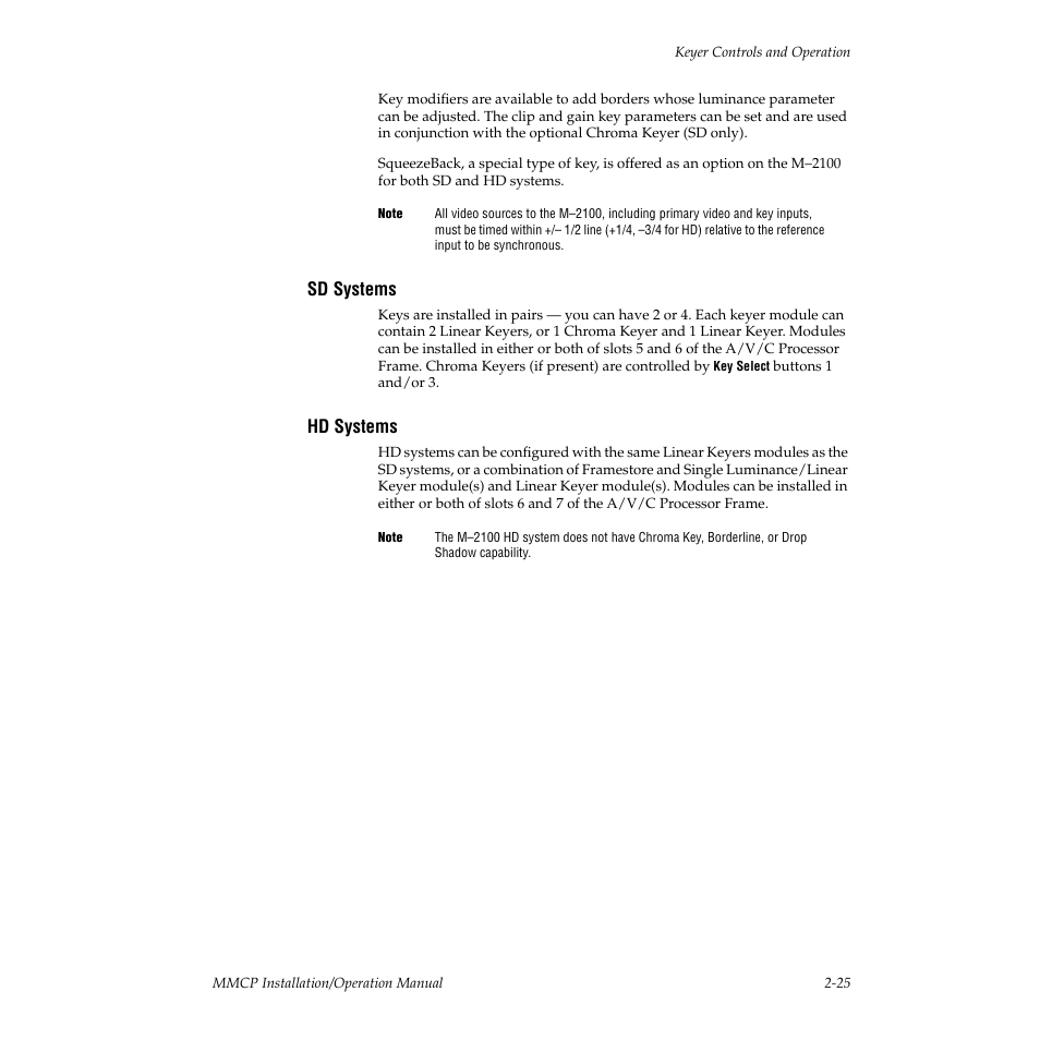 Sd systems, Hd systems | Grass Valley M-2100 User Manual | Page 49 / 84