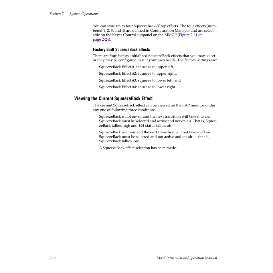 Viewing the current squeezeback effect | Grass Valley M-2100 User Manual | Page 60 / 84