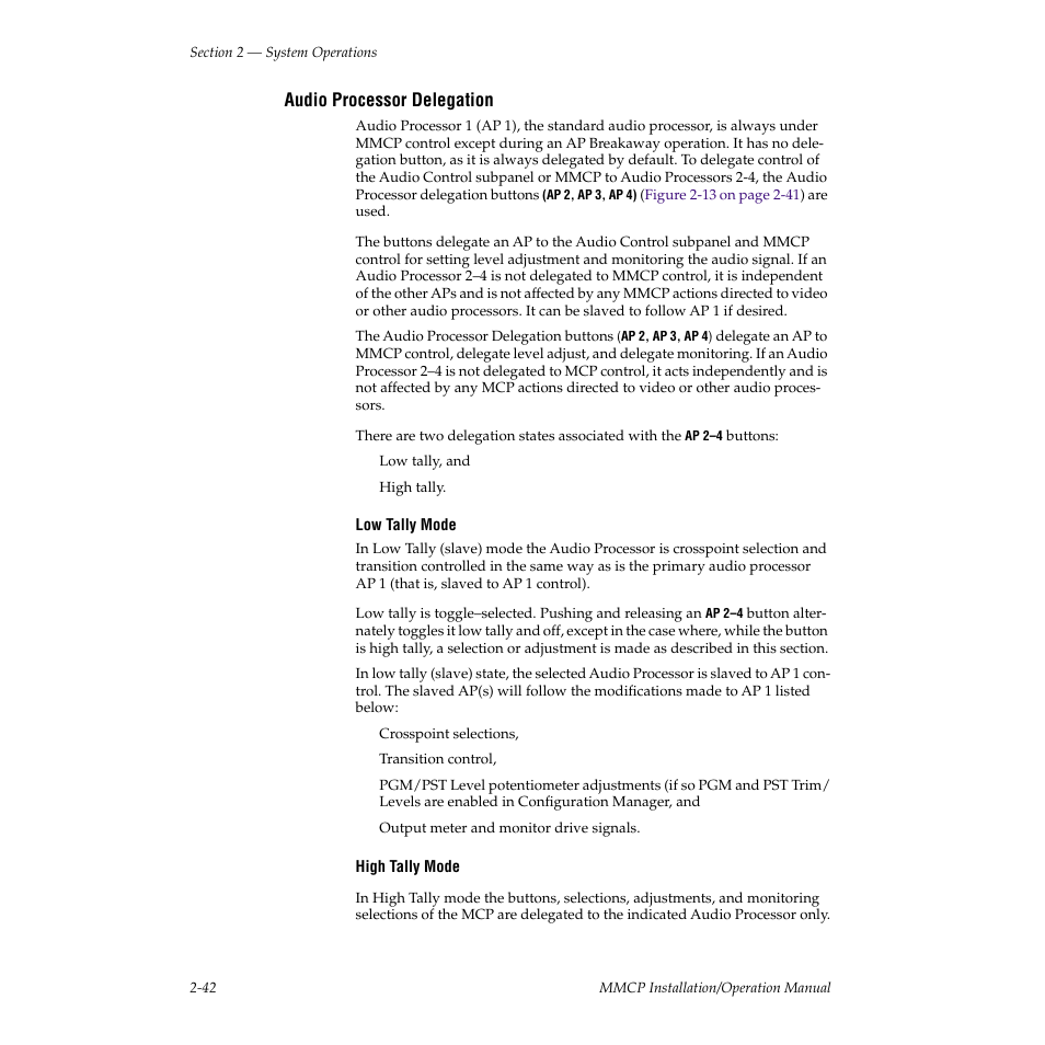 Audio processor delegation | Grass Valley M-2100 User Manual | Page 66 / 84