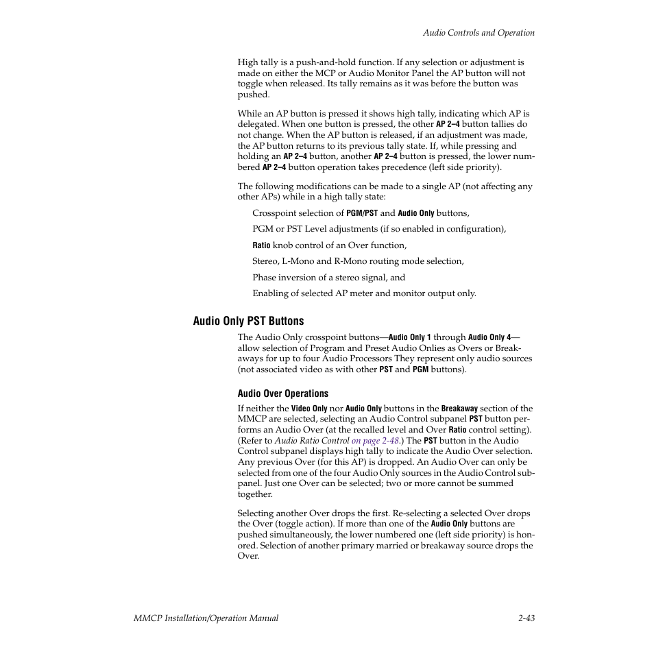 Audio only pst buttons | Grass Valley M-2100 User Manual | Page 67 / 84