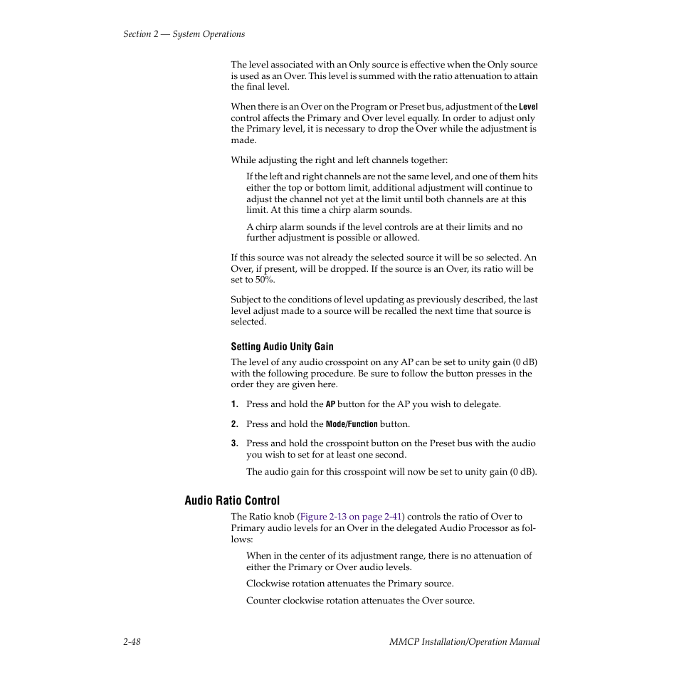 Audio ratio control | Grass Valley M-2100 User Manual | Page 72 / 84