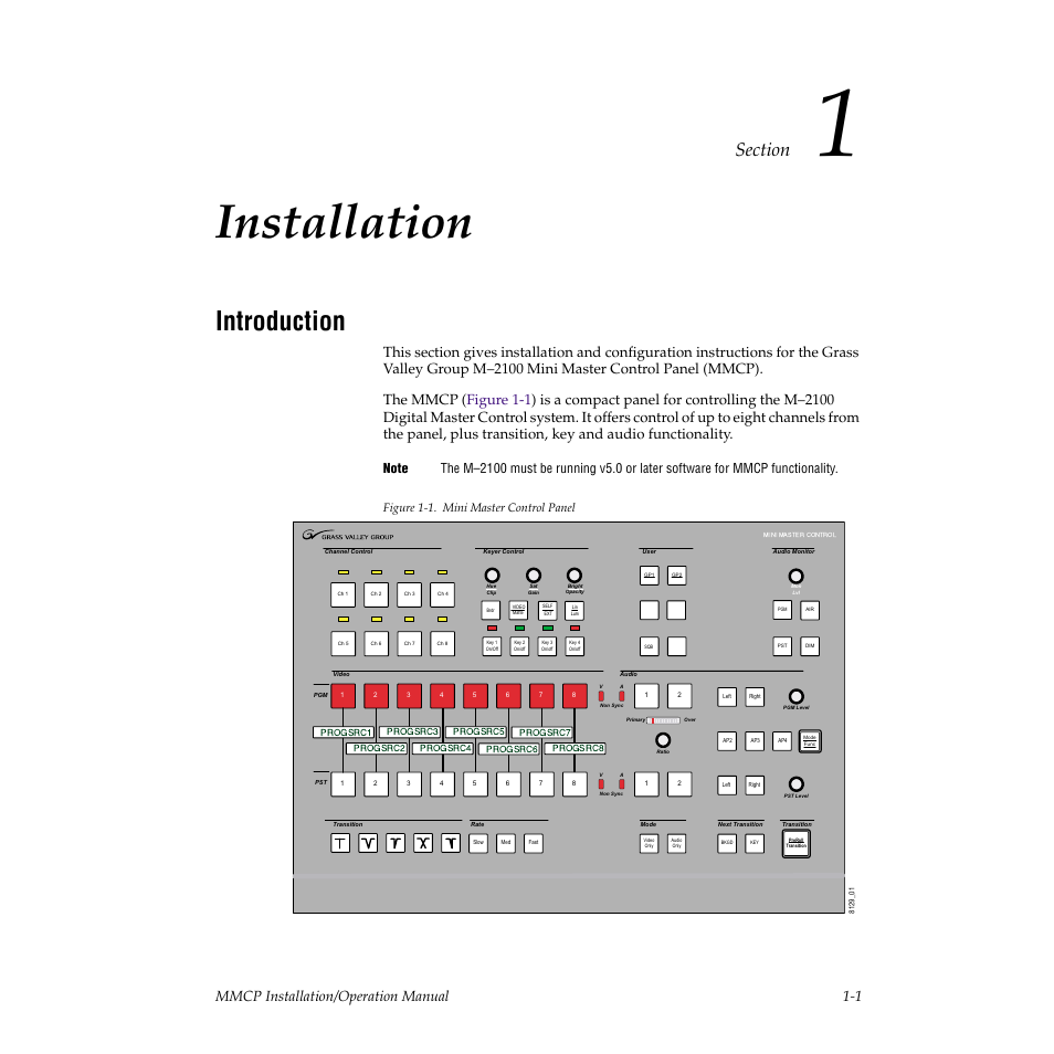 Installation, Introduction, Section 1 — installation | Mmcp installation/operation manual 1-1 | Grass Valley M-2100 User Manual | Page 9 / 84