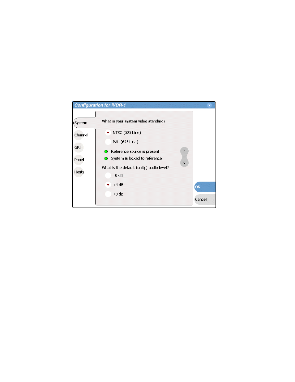 Selecting the video standard, Setting the audio reference level | Grass Valley M-Series iVDR User Manual v.2.0.10 User Manual | Page 102 / 324