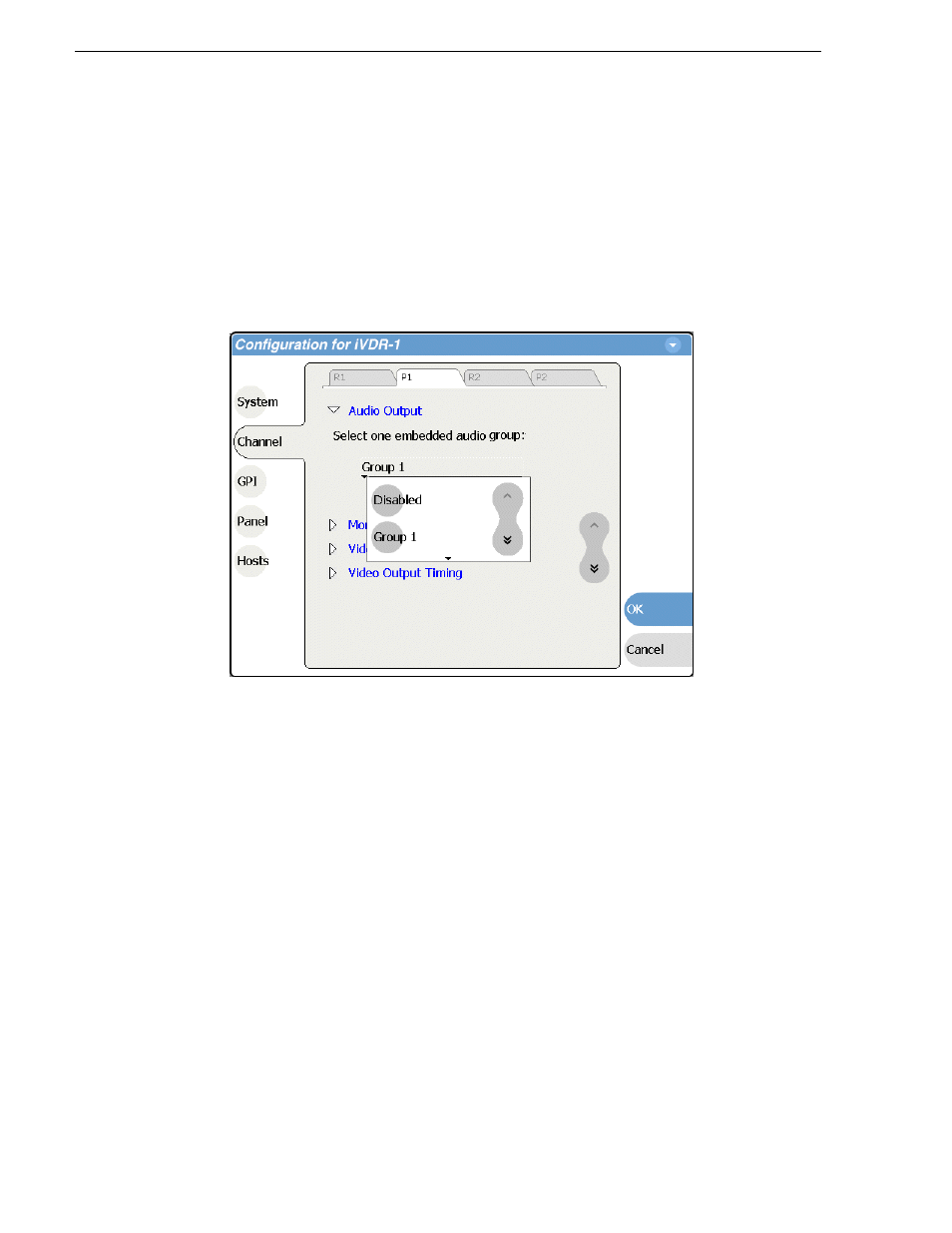 Configuring sdi output embedded audio, See “configuring | Grass Valley M-Series iVDR User Manual v.2.0.10 User Manual | Page 120 / 324