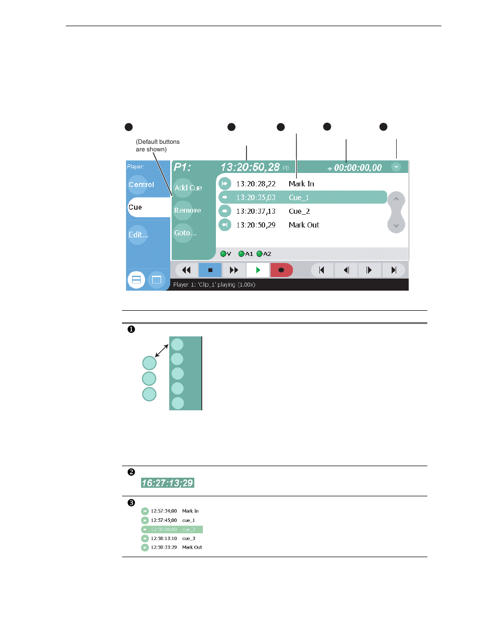 Guide to using player: cue view | Grass Valley M-Series iVDR User Manual v.2.0.10 User Manual | Page 163 / 324