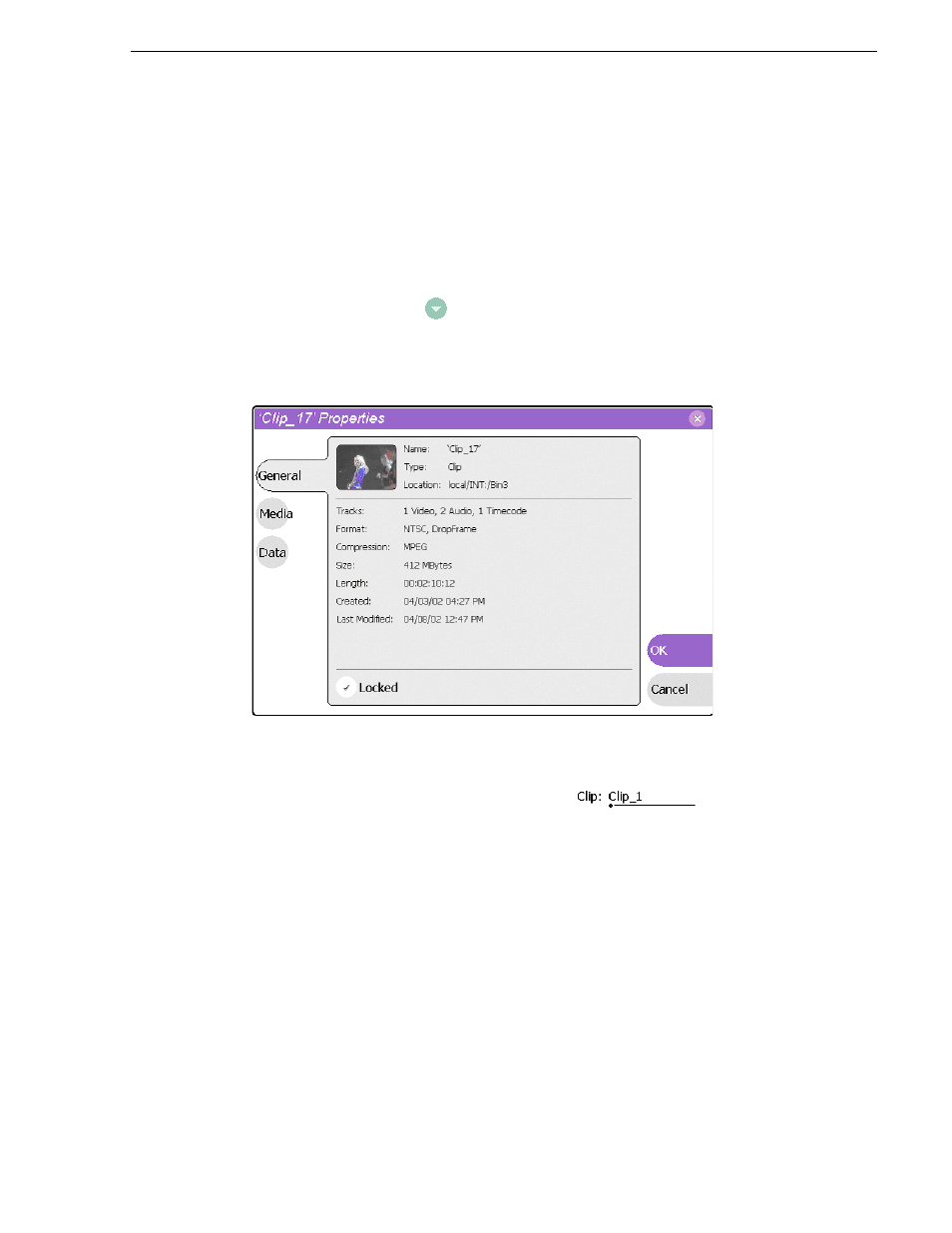 Viewing clip properties, Renaming a clip in player, See “renaming a clip in | Grass Valley M-Series iVDR User Manual v.2.0.10 User Manual | Page 173 / 324