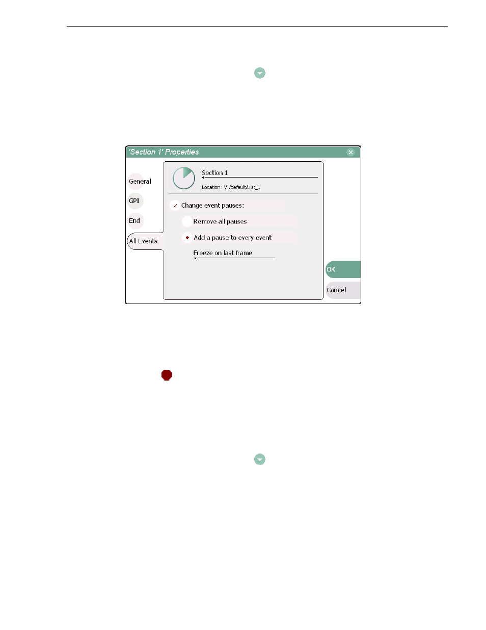 Removing pause at the end of all section events | Grass Valley M-Series iVDR User Manual v.2.0.10 User Manual | Page 215 / 324