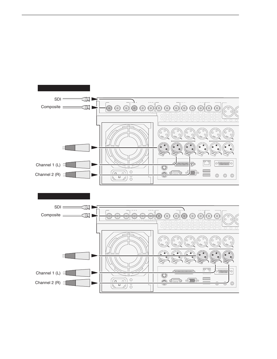 Making connections for basic operation, M-122a/m-222a: recorder input connections, Chapter 1 installing the m-series ivdr | Grass Valley M-Series iVDR User Manual v.2.0.10 User Manual | Page 22 / 324