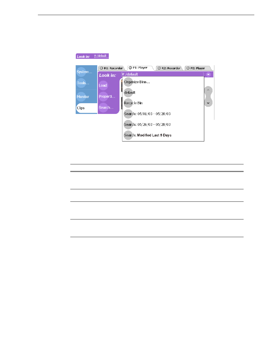 About the current bin drop-down list, See “about the current bin drop-down list | Grass Valley M-Series iVDR User Manual v.2.0.10 User Manual | Page 223 / 324