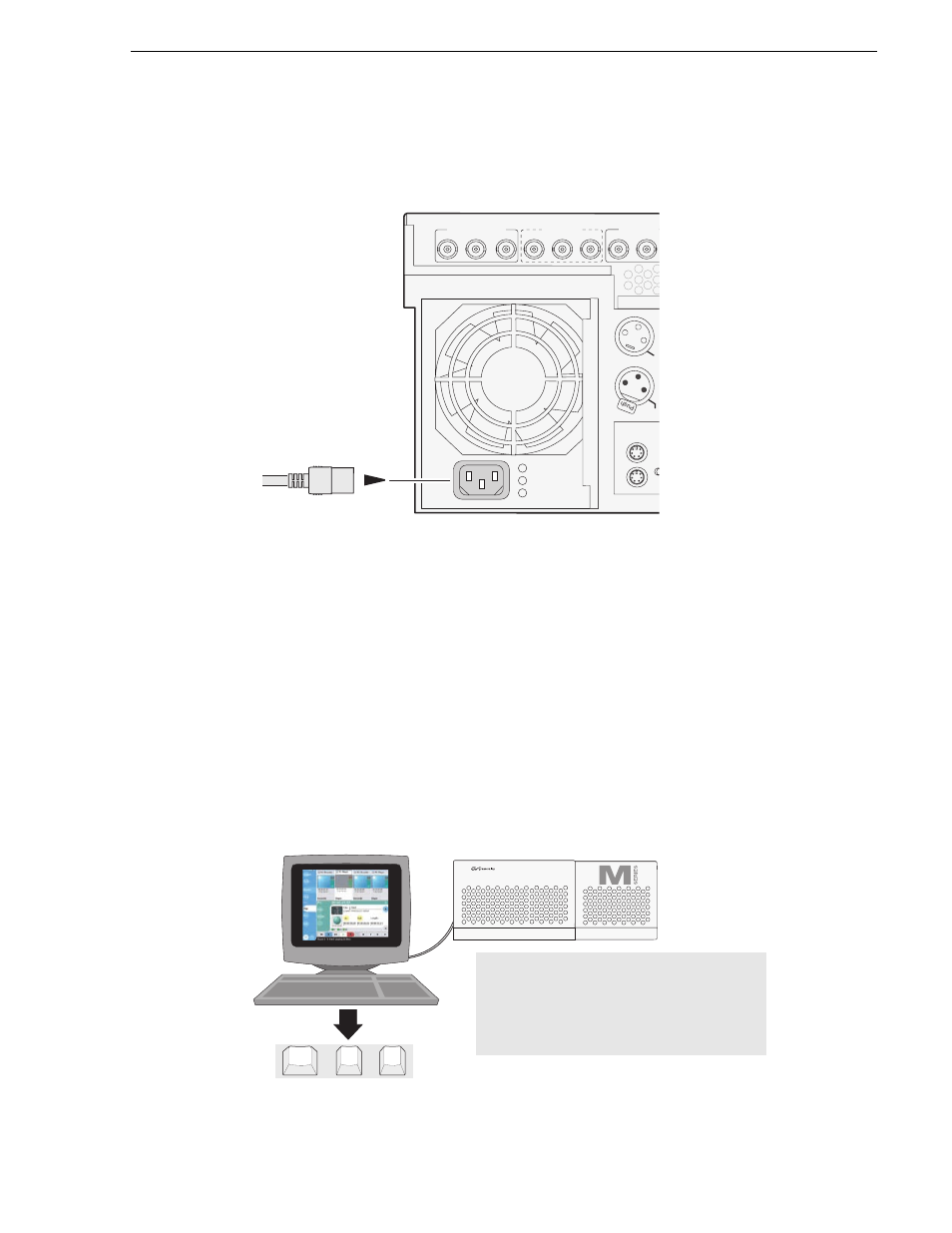 Power connection, Vga display ‘hot-key’ sequence, Connect the power cable as shown | Ctrl+alt+c, Ctrl+alt+l | Grass Valley M-Series iVDR User Manual v.2.0.10 User Manual | Page 29 / 324