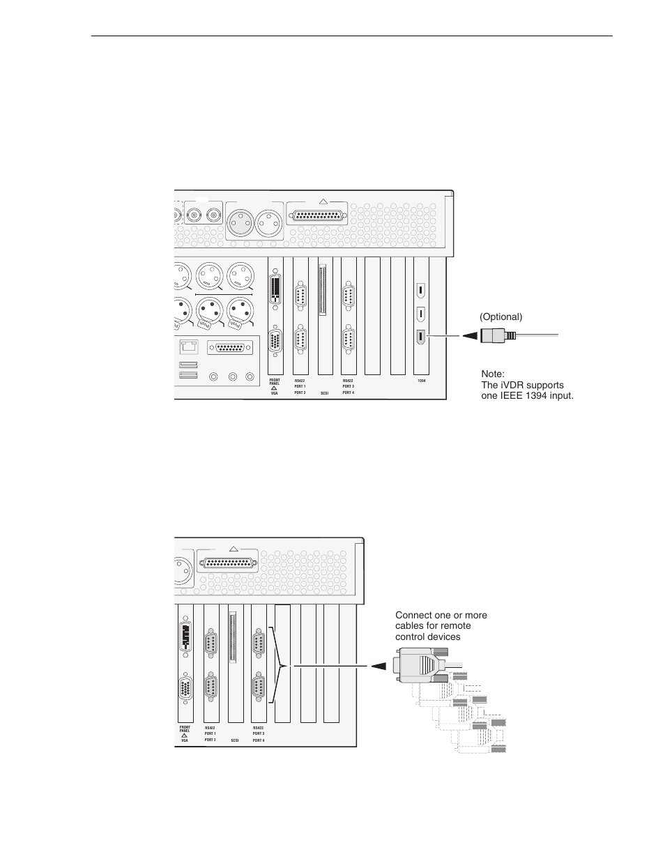 Connecting ieee 1394a, Connecting rs422, Connecting ieee 1394a connecting rs422 | 1394a input (optional) | Grass Valley M-Series iVDR User Manual v.2.0.10 User Manual | Page 53 / 324