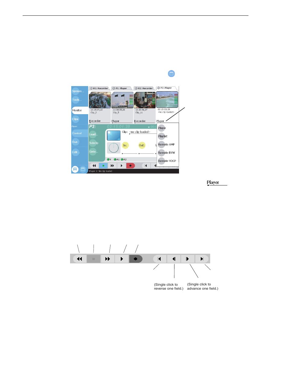 Selecting the channel application, Displaying on-screen transport controls | Grass Valley M-Series iVDR User Manual v.2.0.10 User Manual | Page 78 / 324