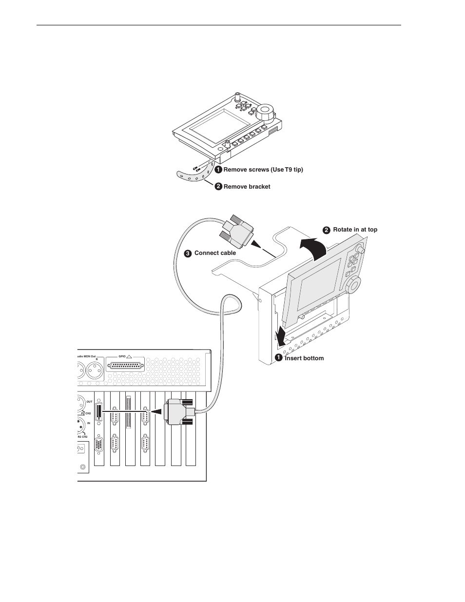 Step 2: remove the bracket, Step 4: calibrate the touch screen, Step 3: install | M-series ivdr front panel cradle kit instructions, Power on and from the windows desktop open the | Grass Valley M-Series iVDR Front Panel Cradle Kit Instructions User Manual | Page 2 / 2