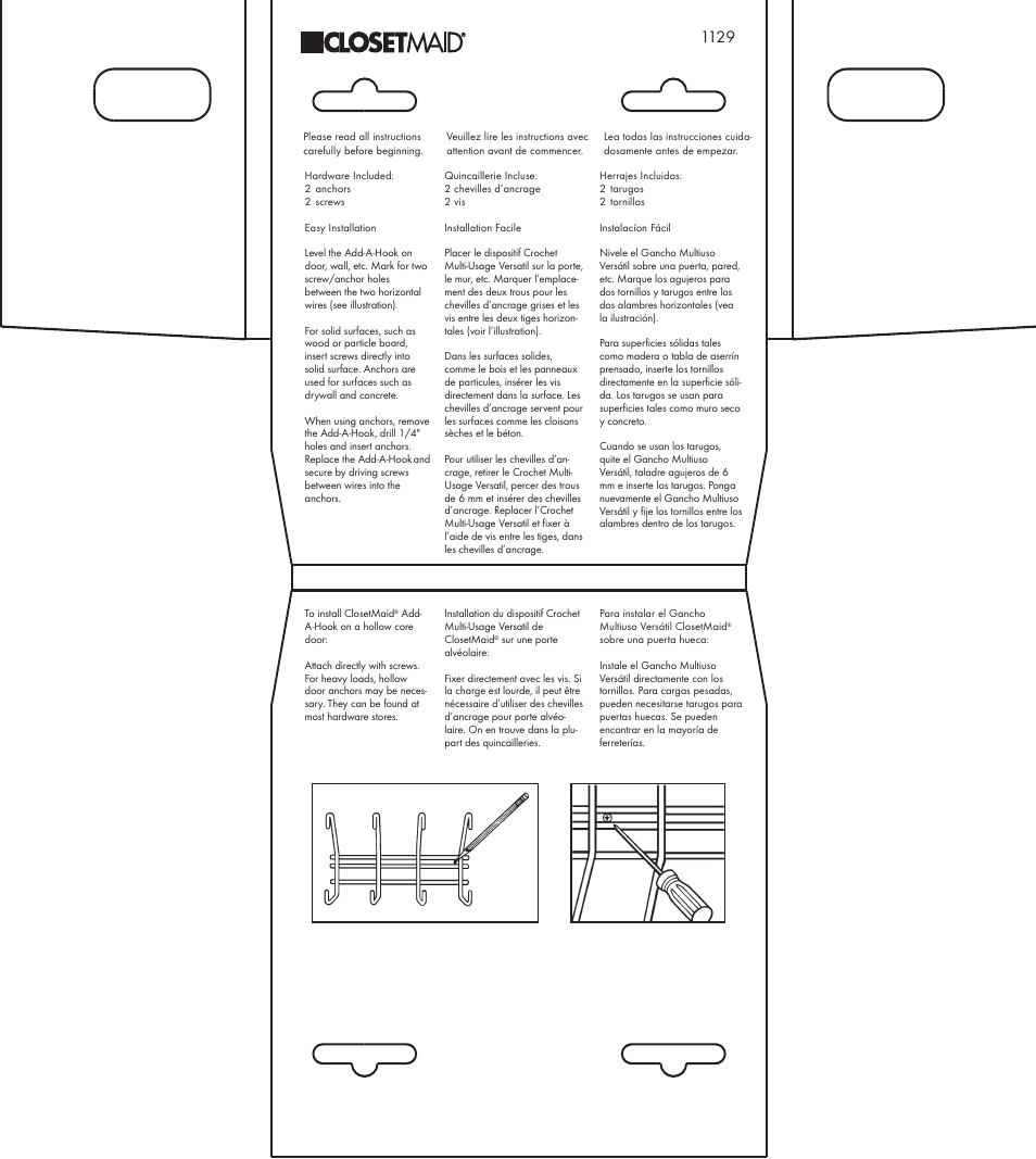 Closet Maid Add-A-Hook 1129 User Manual | 1 page