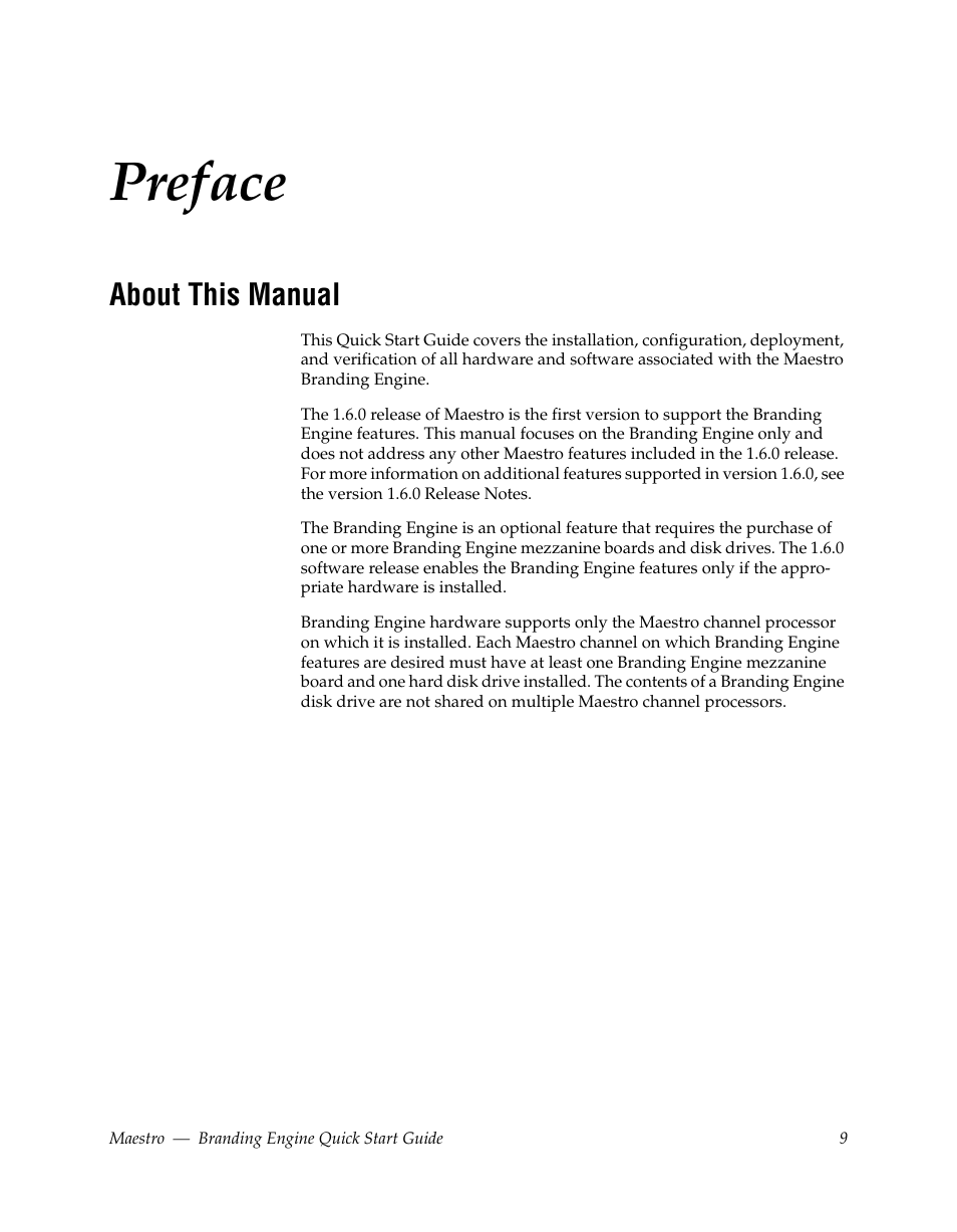 Preface, About this manual | Grass Valley Maestro Master Control Branding Engine v.1.6.0 User Manual | Page 9 / 78