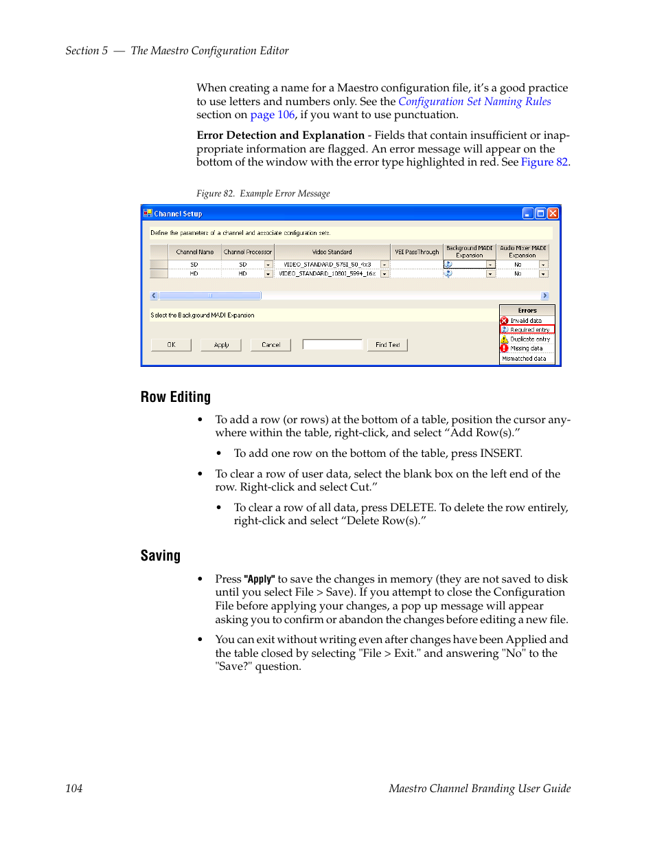 Row editing, Saving | Grass Valley Maestro Master Control v.1.7 User Manual | Page 108 / 234