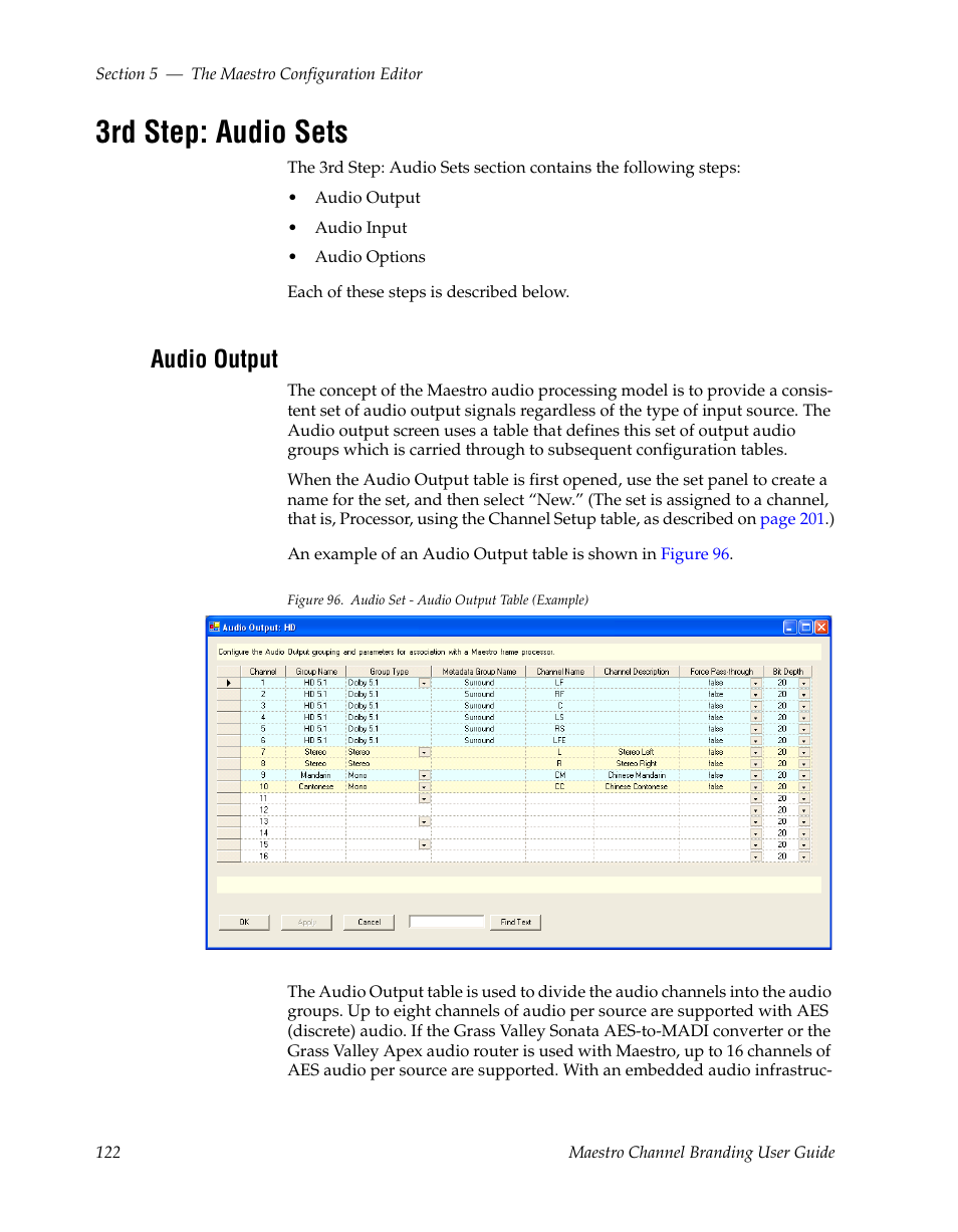 3rd step: audio sets, Audio output | Grass Valley Maestro Master Control v.1.7 User Manual | Page 126 / 234