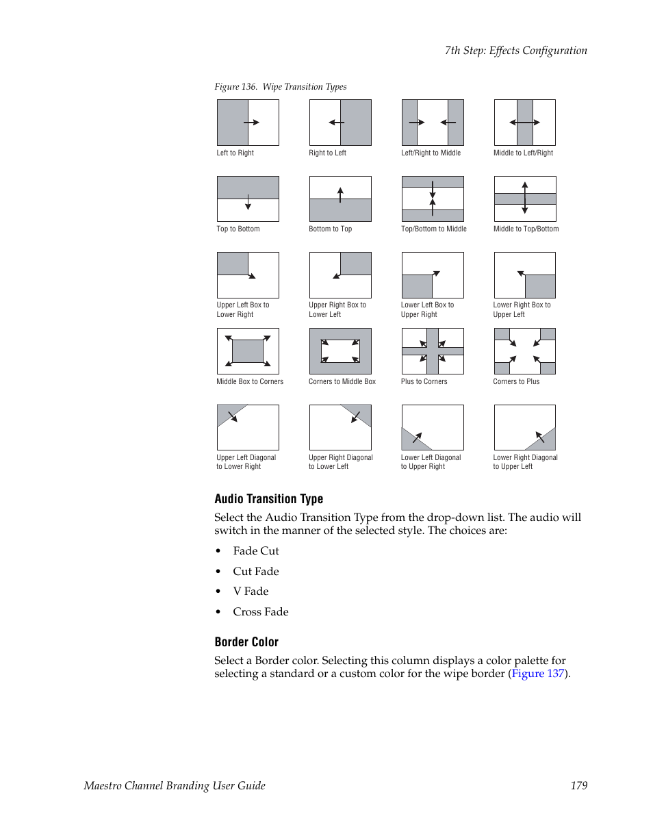 Audio transition type, Border color | Grass Valley Maestro Master Control v.1.7 User Manual | Page 183 / 234