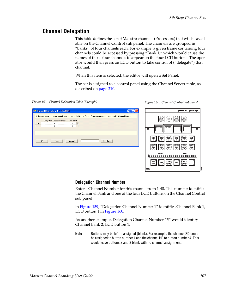Channel delegation, Delegation channel number | Grass Valley Maestro Master Control v.1.7 User Manual | Page 211 / 234