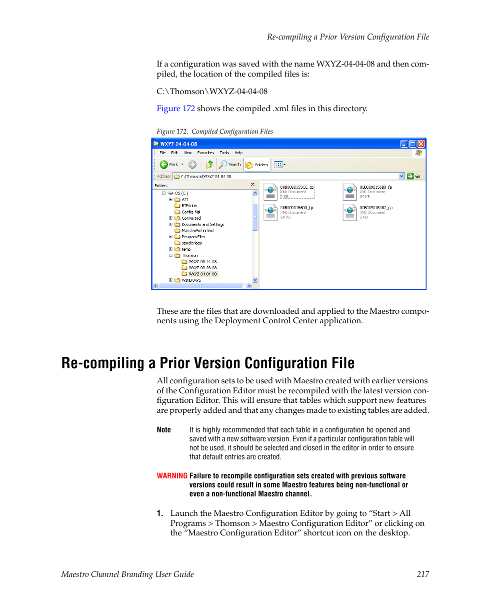 Re-compiling a prior version configuration file | Grass Valley Maestro Master Control v.1.7 User Manual | Page 221 / 234