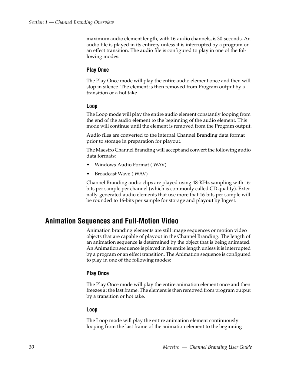 Animation sequences and full-motion video | Grass Valley Maestro Master Control v.1.7 User Manual | Page 34 / 234