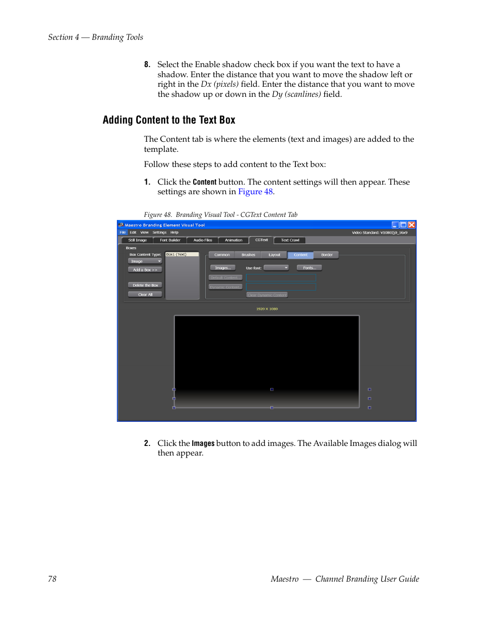 Adding content to the text box | Grass Valley Maestro Master Control v.1.7 User Manual | Page 82 / 234