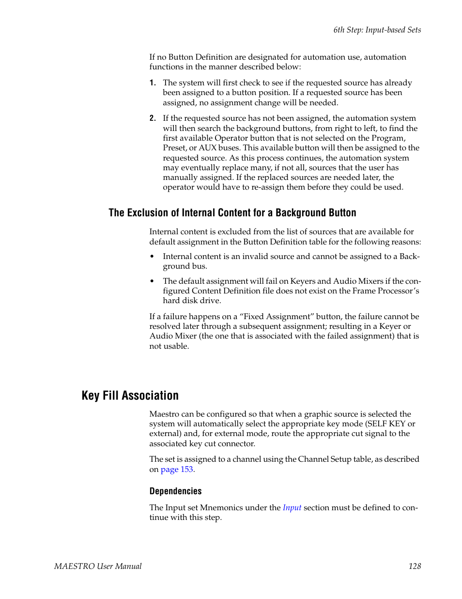 Key fill association, Fill association table | Grass Valley Maestro Master Control v.2.4.0 User Manual | Page 132 / 455